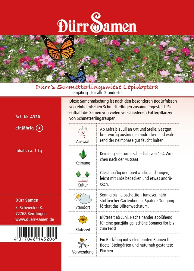 Dürr Samen's Schmetterlingswiese 1 Kg | Blumensamen Von Dürr Samen 3 Dürr Samen's Schmetterlingswiese 1 Kg | Blumensamen Von Dürr Samen