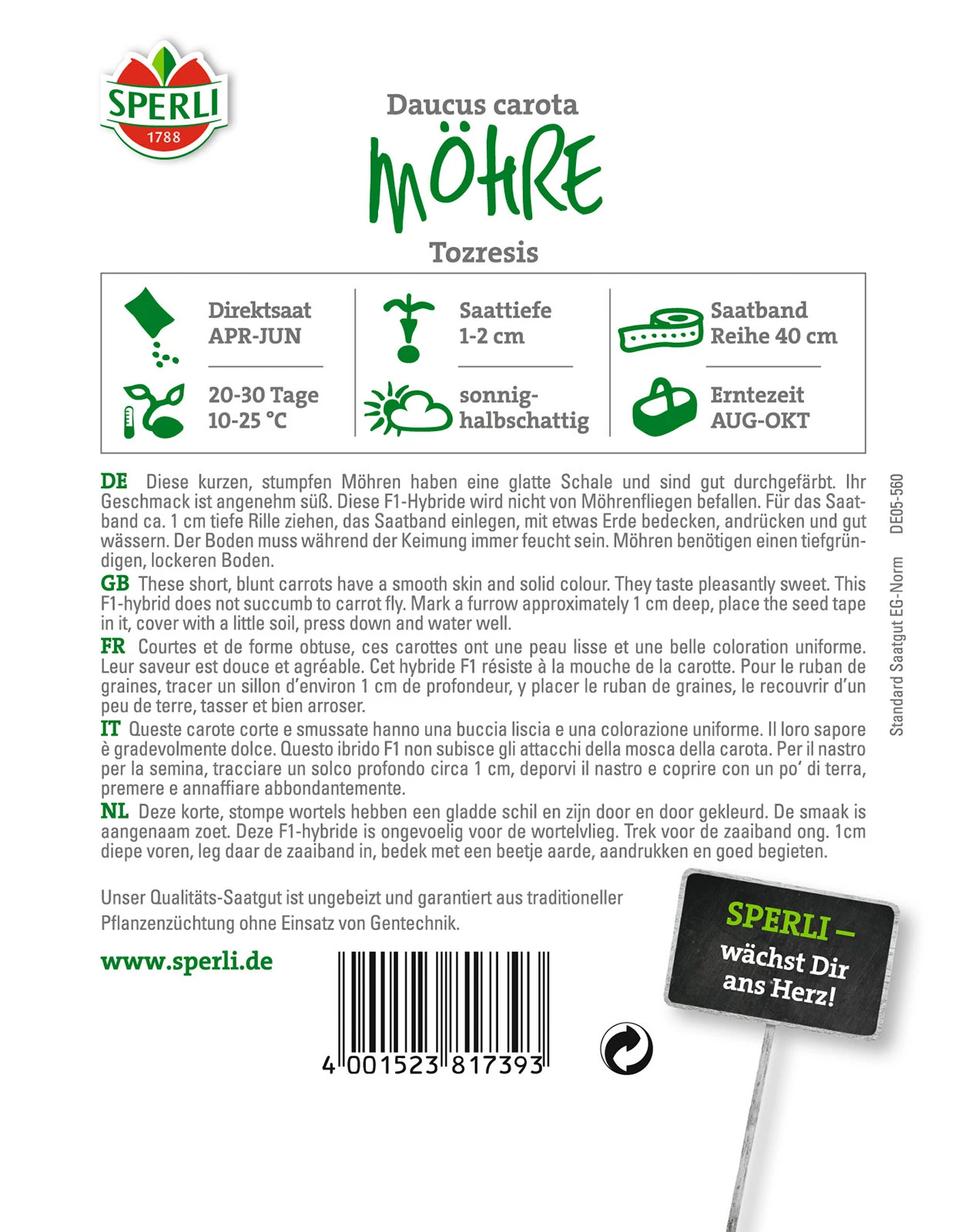 Möhren Tozresis F1 Saatband Von Sperli-Samen 3 Möhren Tozresis F1 Saatband Von Sperli-Samen
