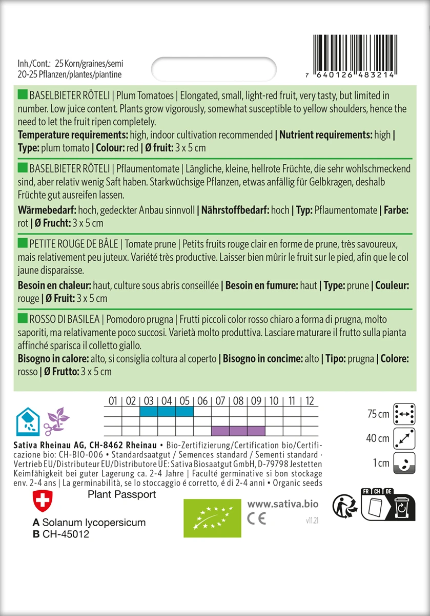 Pflaumentomate Baselbieter Röteli | BIO Eiertomatensamen Von Sativa Rheinau 3 Pflaumentomate Baselbieter Röteli | BIO Eiertomatensamen Von Sativa Rheinau