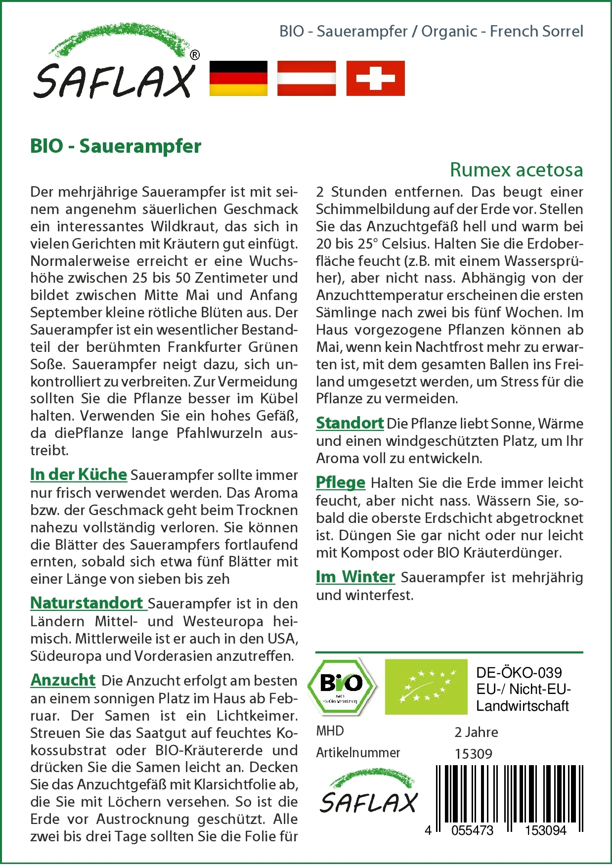 Sauerampfer | BIO Sauerampfersamen Von Saflax 3 Sauerampfer | BIO Sauerampfersamen Von Saflax