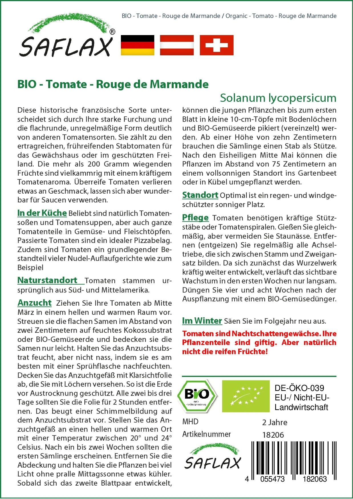 Tomate Rouge De Marmande | BIO Tomatensamen Von Saflax 3 Tomate Rouge De Marmande | BIO Tomatensamen Von Saflax
