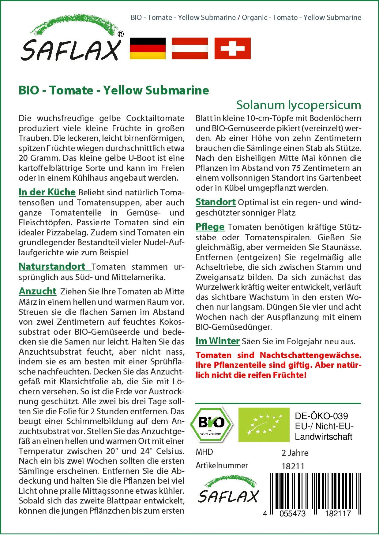 Tomate Yellow Submarine | BIO Tomatensamen Von Saflax 3 Tomate Yellow Submarine | BIO Tomatensamen Von Saflax