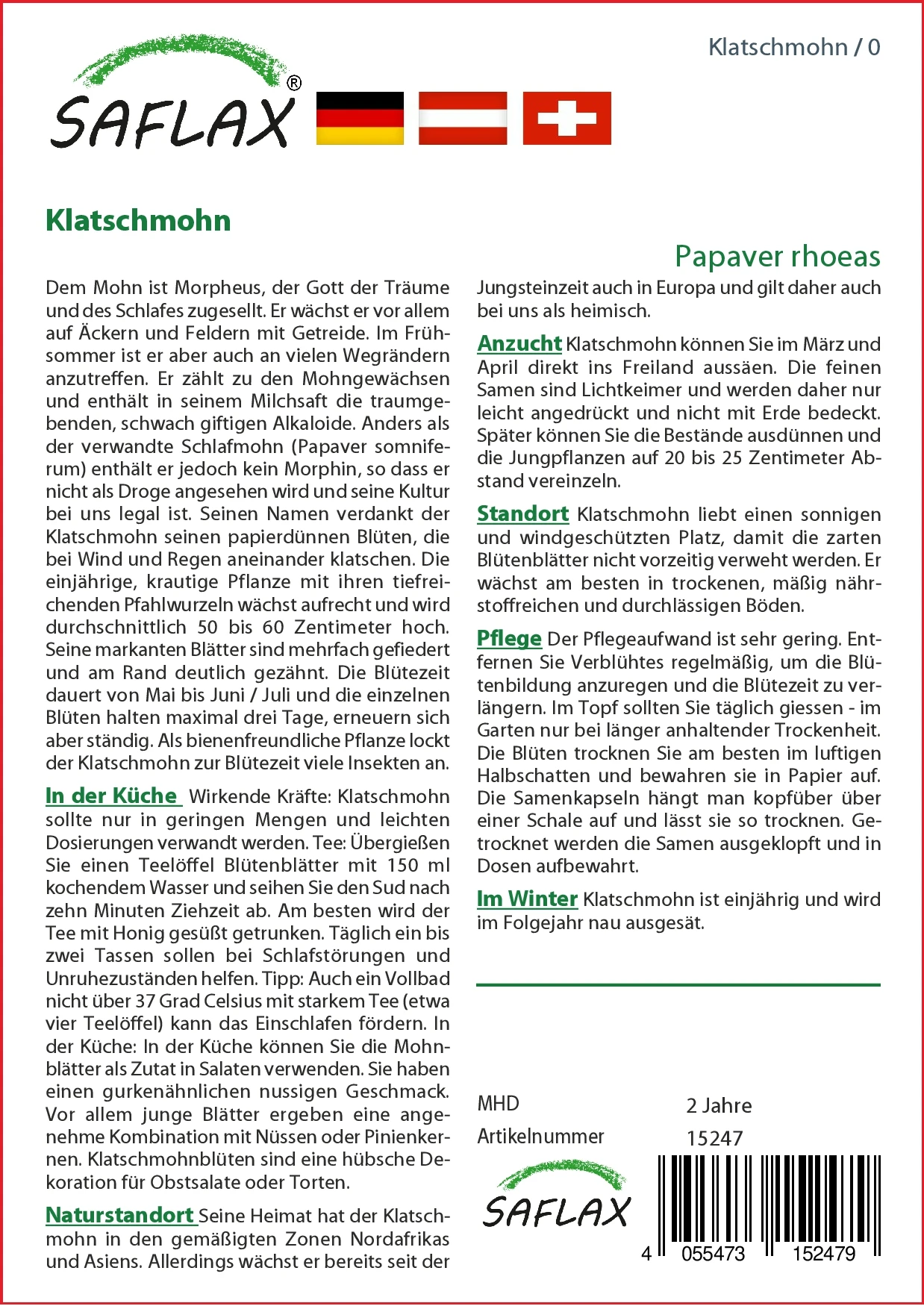 Klatschmohn | Mohnsamen Von Saflax 4 Klatschmohn | Mohnsamen Von Saflax – Bild 2