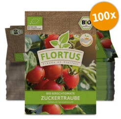 Kirschtomate Zuckertraube (100 Stück) | BIO Tomatensamen Von FLORTUS -Samenhaus Geschäft 549891 BIO Kirschtomate Zuckertraube 100 Stueck 2000 0508 100x 0