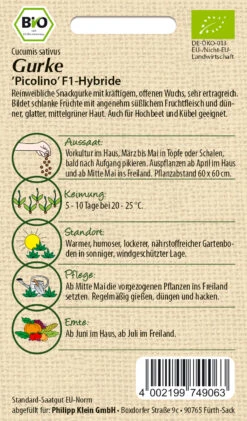 Gurke Picolino F1 | BIO Minigurkensamen Von Samen Pfann