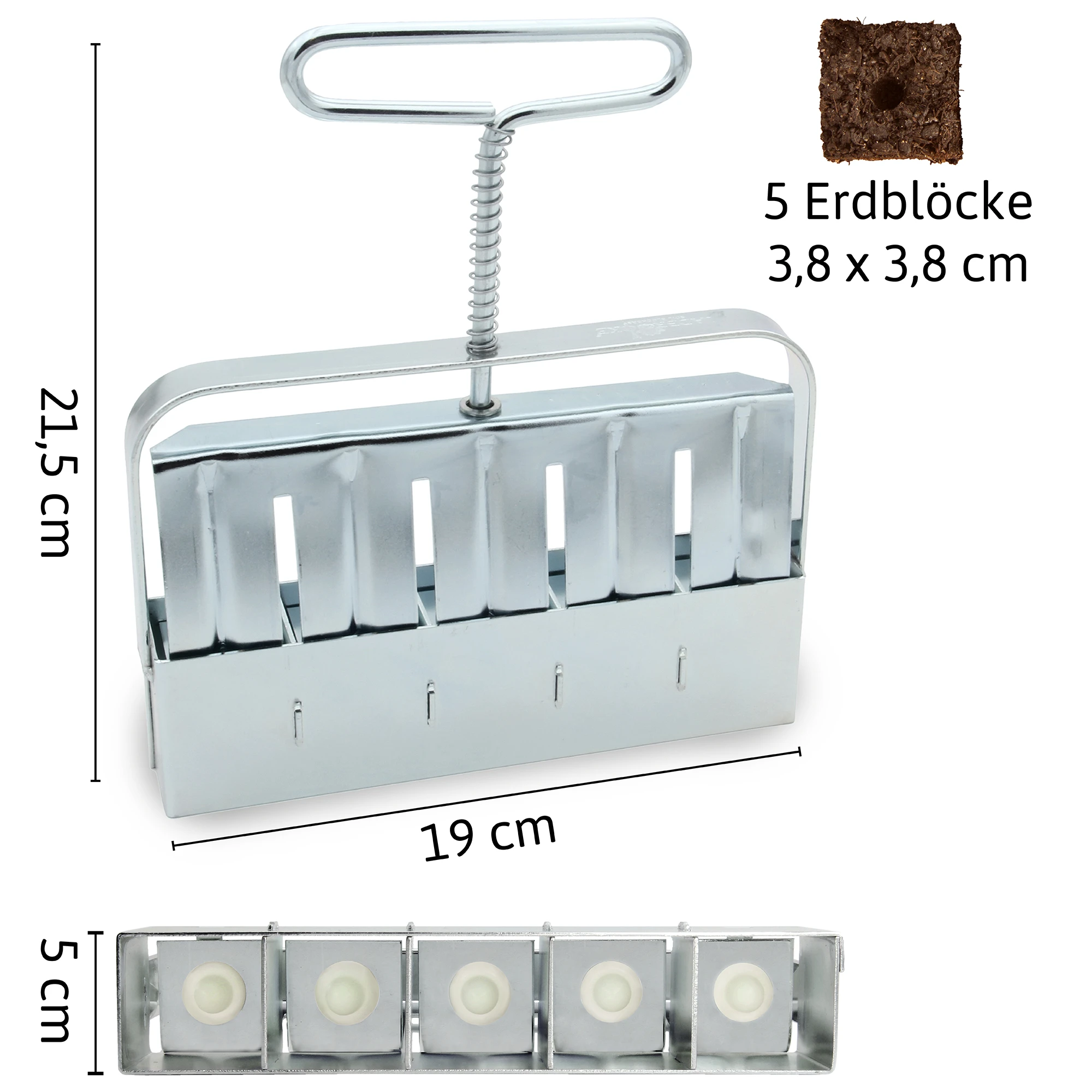 Erdballenpresse Mini 5 Mit Kleinen Und Großen Dübeleinsätzen | Erdtopfpressen Von Ladbrooke Soil Blockers 6 Erdballenpresse Mini 5 Mit Kleinen Und Großen Dübeleinsätzen | Erdtopfpressen Von Ladbrooke Soil Blockers – Bild 4