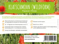 Wiesenblume Klatschmohn (50 G) | Mohnsamen Von FLORTUS -Samenhaus Geschäft 558928 Wiesenblume Klatschmohn 50 g 2000 0878 3